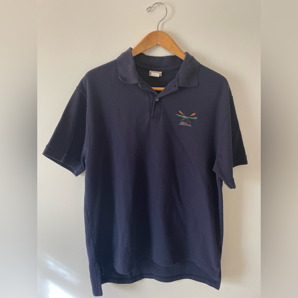 Vintage 90s L.L. Bean Navy Polo w/ canoe embroidery